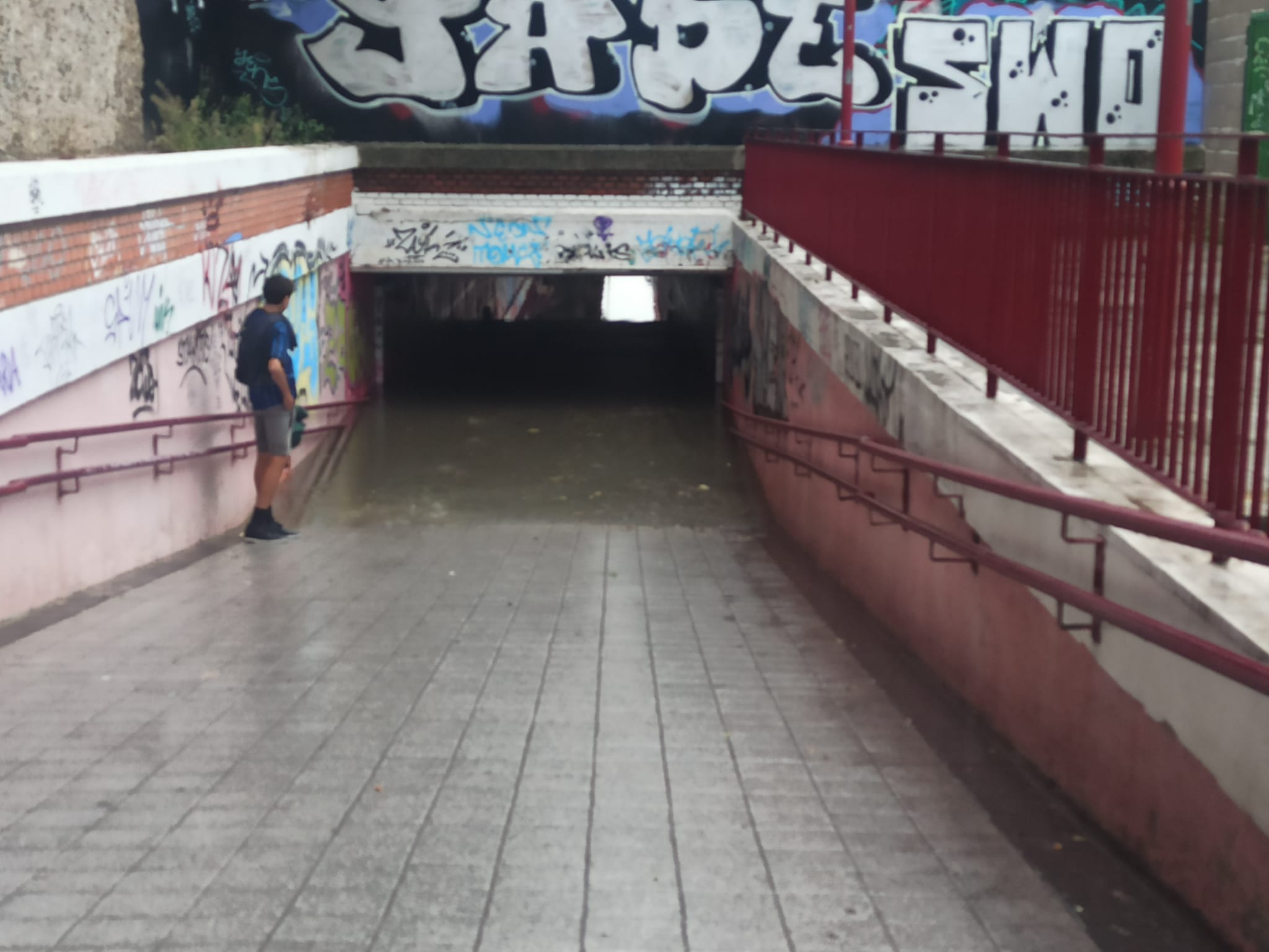 El túnel peatonal de Arco de Ladrillo, anegado.