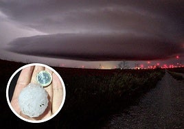 Supercélula nocturna formada entre Villalba de los Alcores y Montealegre de Campos. En el círculo granizo asociado a este fenómeno.