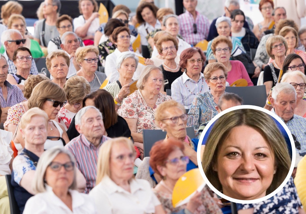 En el círculo, Sonia Cañizal, directora de Ballesol Valladolid; en la imagen grande, asistentes a la jornada de 60+ Activos celebrada el pasado año.