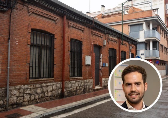 El antiguo Colegio Calderón de la Barca de la calle Olmedo y, en detalle, el concejal de Servicios Sociales, Rodrigo Nieto.