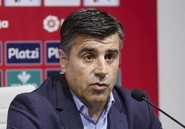 Nico Rodríguez, en una rueda de prensa en 2023 cuando era el director deportivo del Granada.