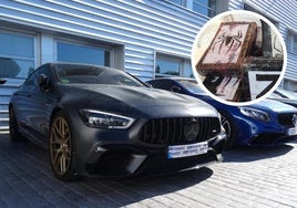 Los coches de alta gama intervenidos al clan y detalle de la marca de la araña con la que identifican sus paquetes de cocaína.