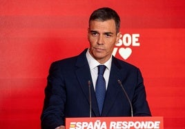 El presidente del Gobierno y Secretario General del PSOE, Pedro Sánchez, en su comparecencia del jueves en la sede de Ferraz.