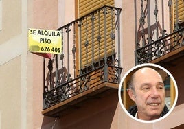 En grande, un piso en alquiler; en pequeño, el presidente de las inmobiliarias de Segovia, Gonzalo Marina.