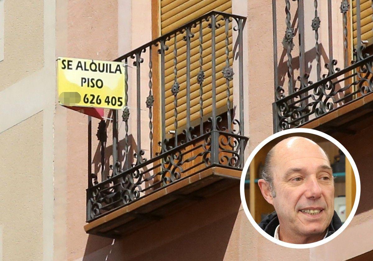 En grande, un piso en alquiler; en pequeño, el presidente de las inmobiliarias de Segovia, Gonzalo Marina.