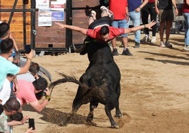 Antonio Torrecilla, en el salto en el que 'Carterista' le corneó.