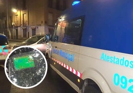 Imagen de un control de la Policía Municipal de Valladolid. En el círculo, la pegatina intervenida.