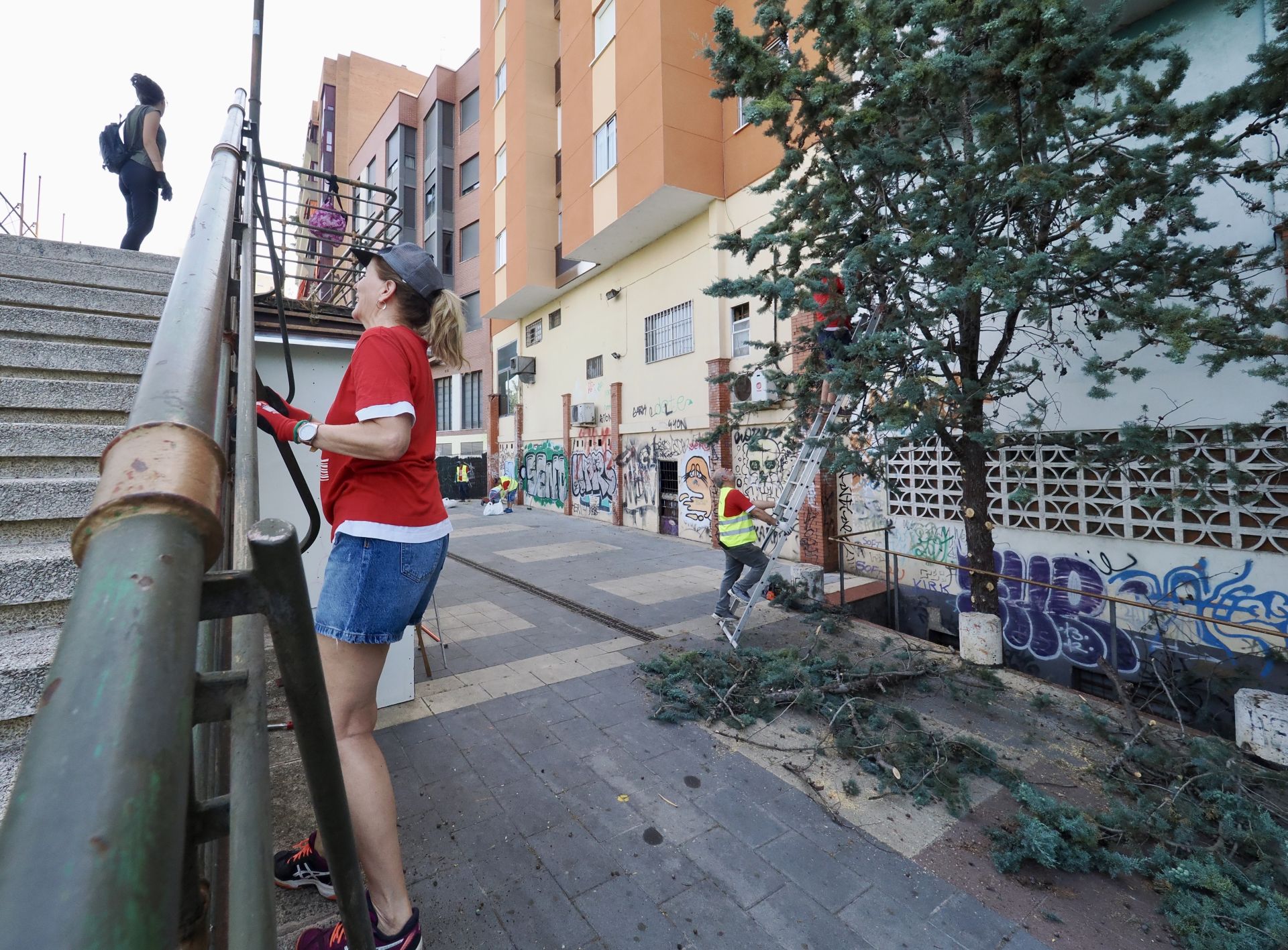 La asociación A. M. A El Pisuerga limpia el nuevo mirador sobre el río