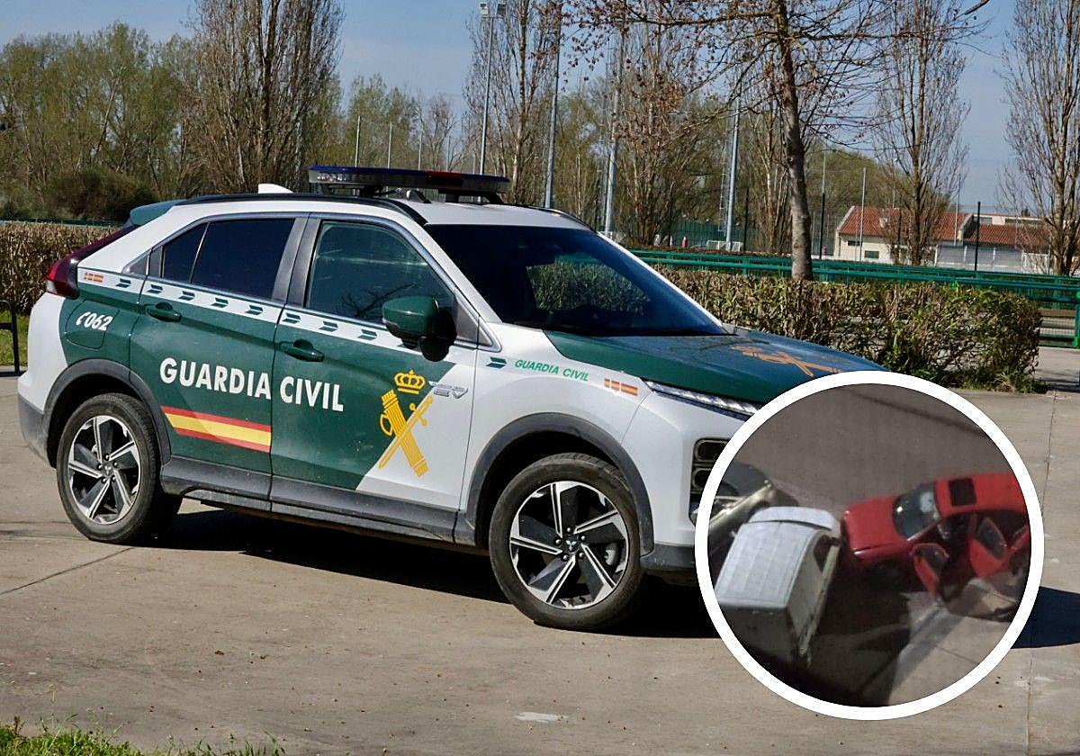 Imagen de la Guardia Civil. En el detalle, colisión de un coche robado en Arroyo tras ser perseguido desde Mayorga el 3 de junio.