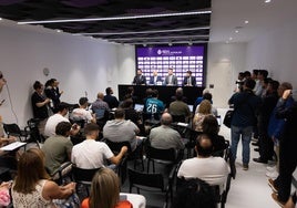 Presentación de la nueva propiedad del Real Valladolid este martes en la sala de prensa de Zorrilla.