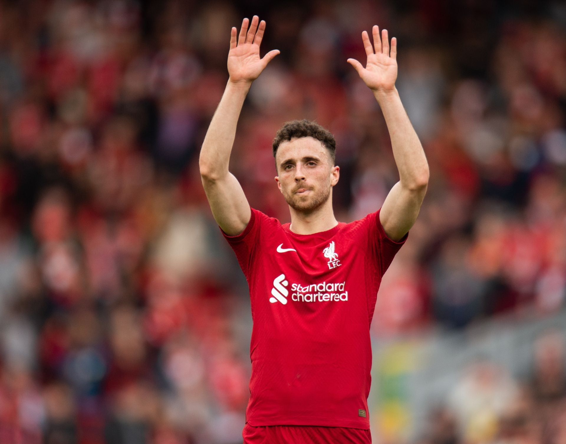 Diogo Jota celebra tras una victoria frente al Tottenham.