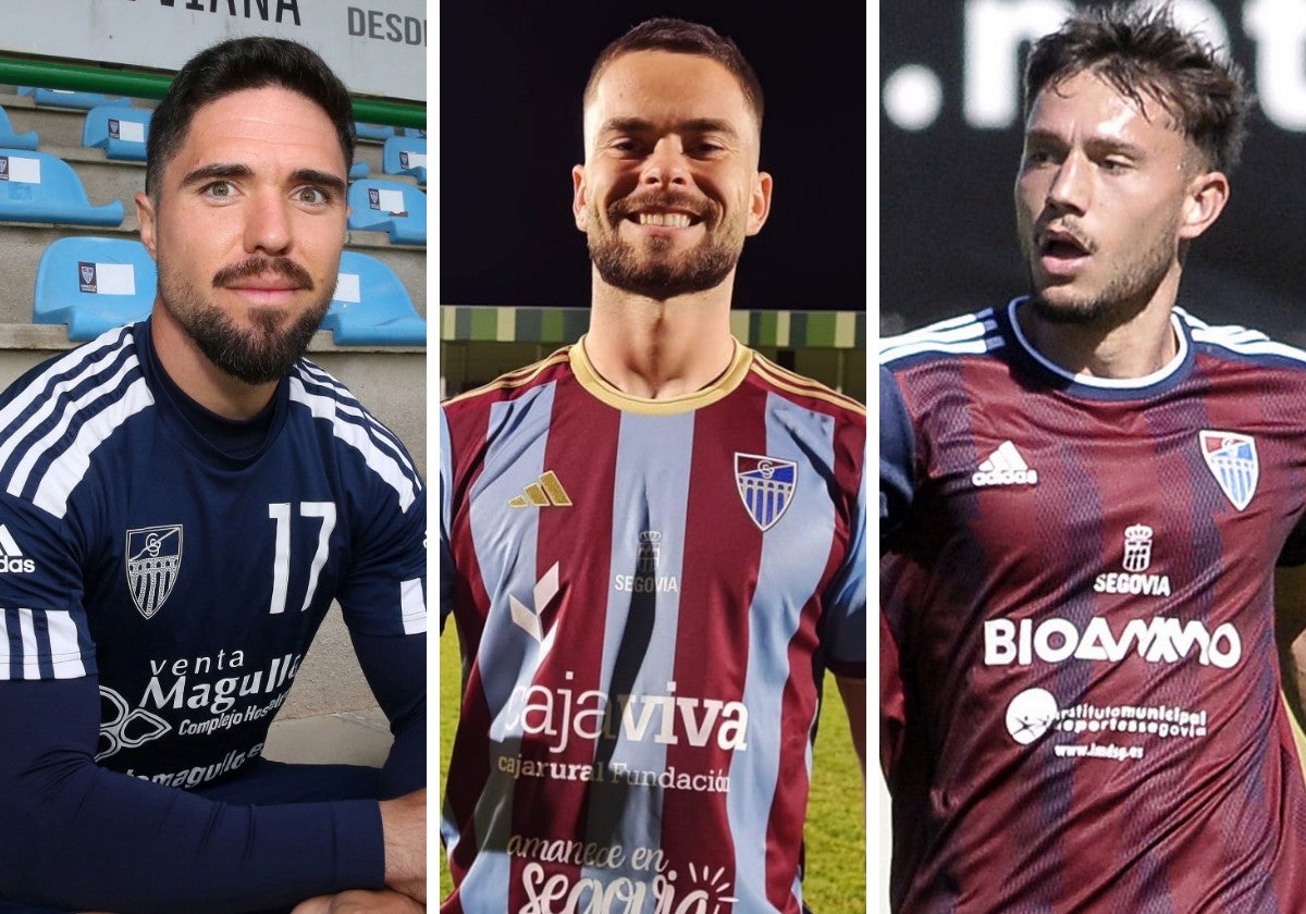 Rubén Yubero, Joshua Farrell y David López con los colores de la Segoviana.