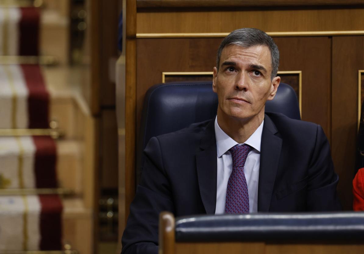 El presidente del Gobierno Pedro Sánchez durante el pleno en el Congreso de los Diputados, este miércoles.