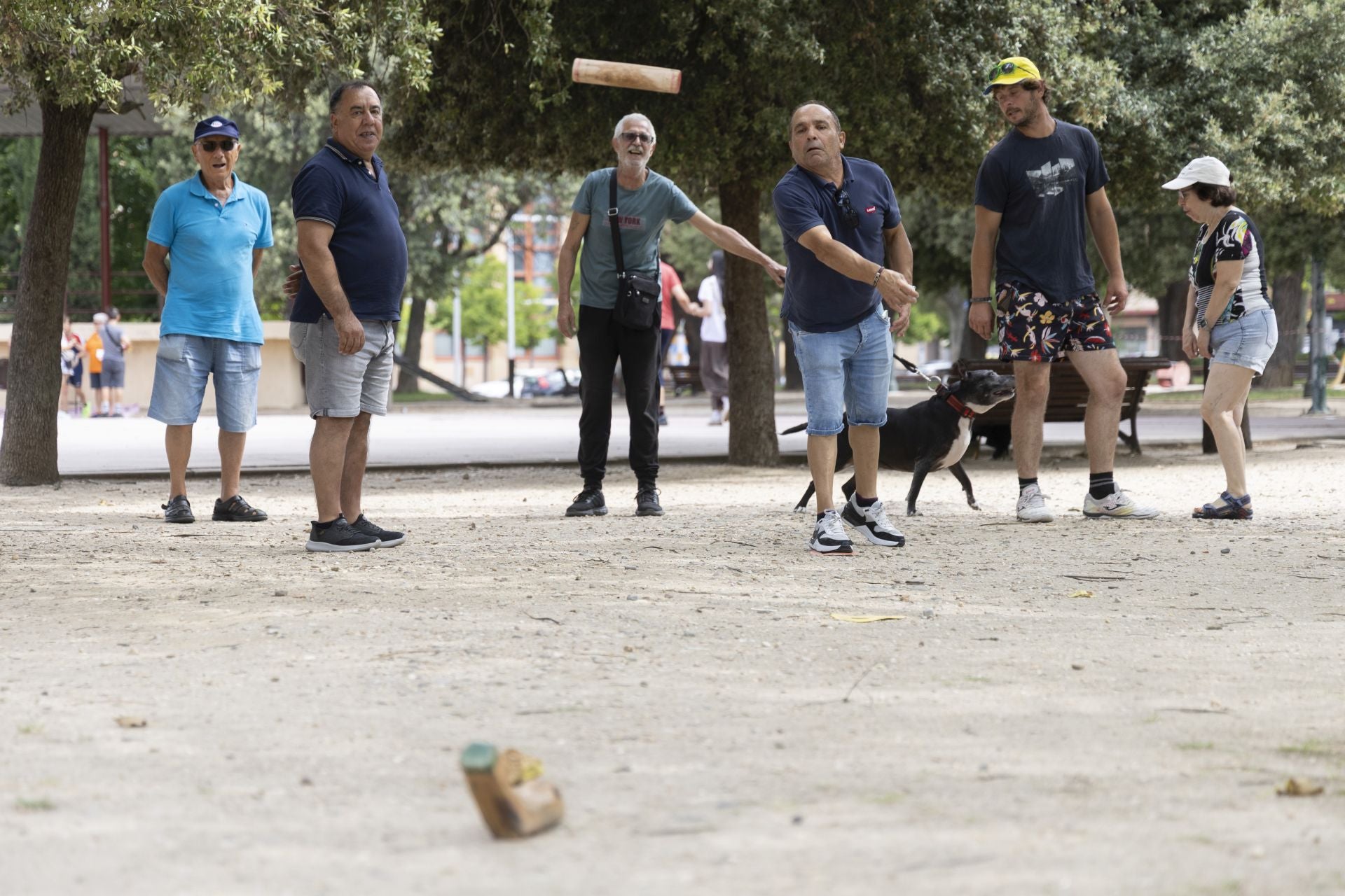 Un grupo de hombres jugando a los bolos.