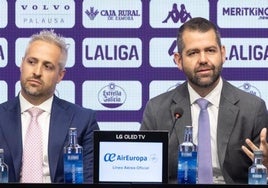 Enrique Uruñuela (izquierda) y Gabriel Solares, durante su presentación como nuevos copresidentes del Real Valladolid el pasado 1 de julio.