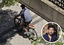 Imagen captada por un vecino de una persona montada en la bicicleta del cantante de Siloé. En el círculo, Fito.