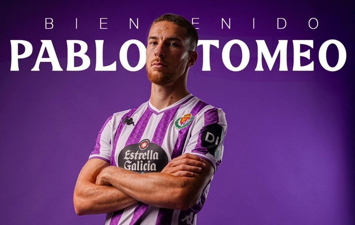 Anuncio del fichaje de Pablo Tomeo en la web del Real Valladolid