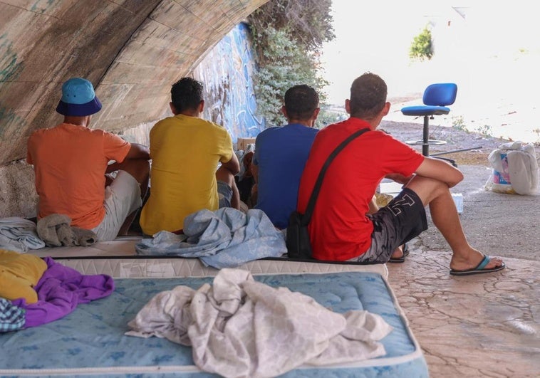 Mohamoud, Chebli, Ghamri y Najim viven desde hace un mes bajo un puente en el cauce soterrado del río Zapardiel, en Medina.