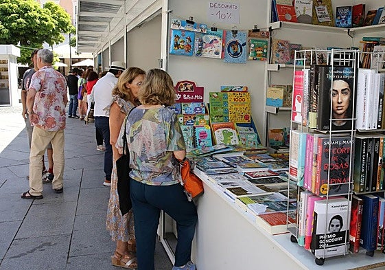 Clientes se acercan a algunas de las casetas instaladas este fin de semana en la Plaza Mayor dentro de la Feria 'Editantes'.