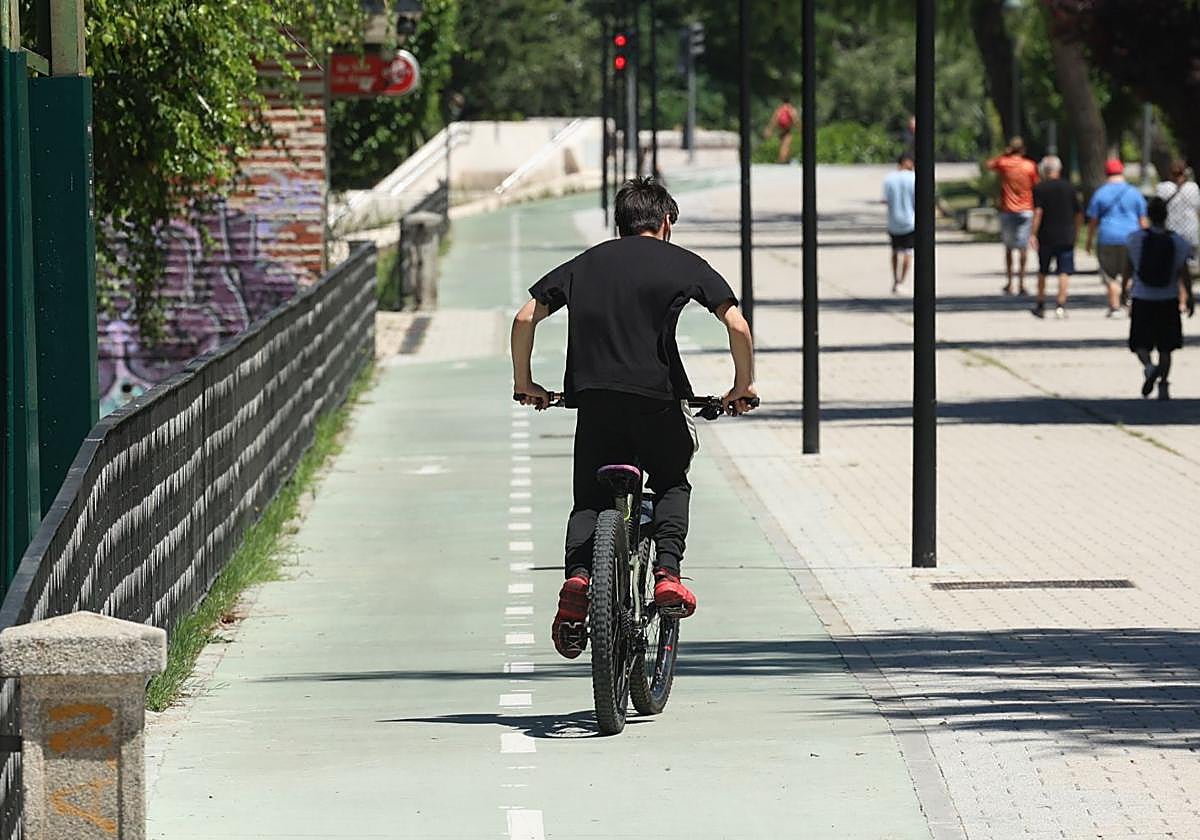 Un usuario del carril bici de Isabel la Católica, hace unos días.
