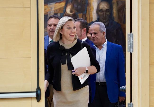 La vicepresidenta de la Junta y consejera de Familia e Igualdad, Isabel Blanco, en una comparecencia en las Cortes.