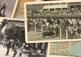 Collage de fotos antiguas de encierros en festejos de la provincia.