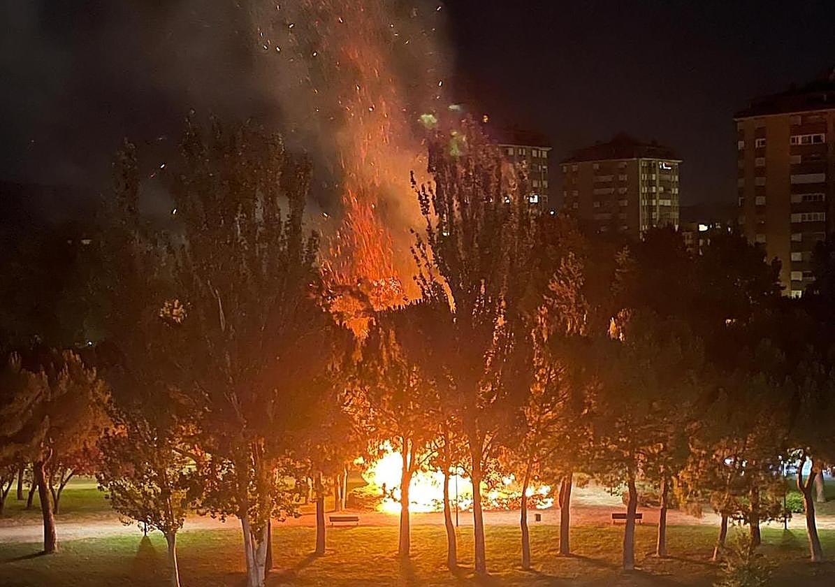 Incendio de arbustos en la calle Padre José Acosta, en la madrugada de este viernes.