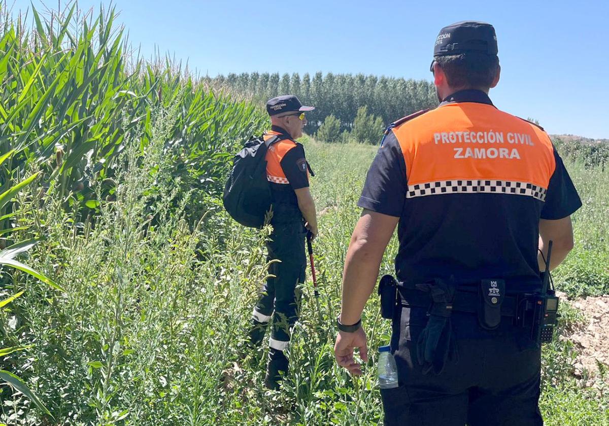 Dispositivo de búsqueda del hombre desaparecido en Zamora, el jueves por la tarde.