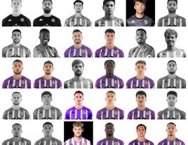 En color, los jugadores que siguen en la primera plantilla del Real Valladolid; en sepia, los que han abandonado el vestuario.