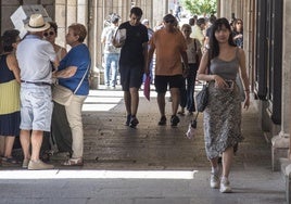 Transeúntes por una céntrica calle de Segovia.
