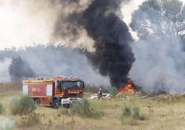 El incendio entre la VA-30 y la vía del tren en Arca Real, en imágenes