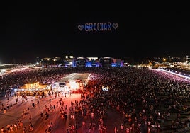 Espectáculo de drones en Sonorama Ribera, con miles de personas esperando al concierto de Arde Bogotá.