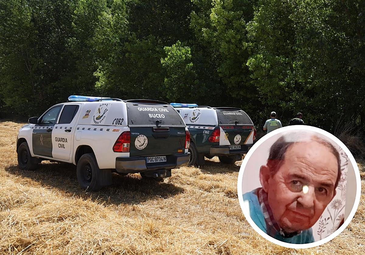 Efectivos de los GEAS durante las labores de búsqueda. A la derecha, José Antonio Izquierdo, el hombre desaparecido desde el sábado en Camporredondo.