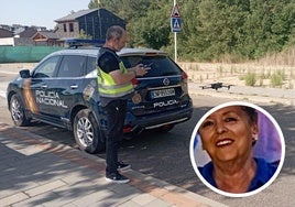 Un policía, con un dron empleado en la búsqueda de la mujer de 67 años desaparecida.