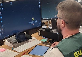 Un agente de la Guardia Civil, frente a un ordenador.