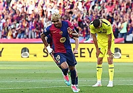 Lamine celebra un gol frente al Villareal.