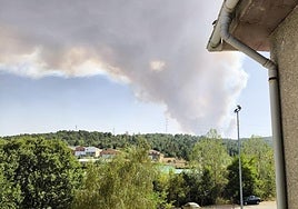 Humareda visible desde el municipio de Guardo del incendio de Almanza, en la provincia de León.