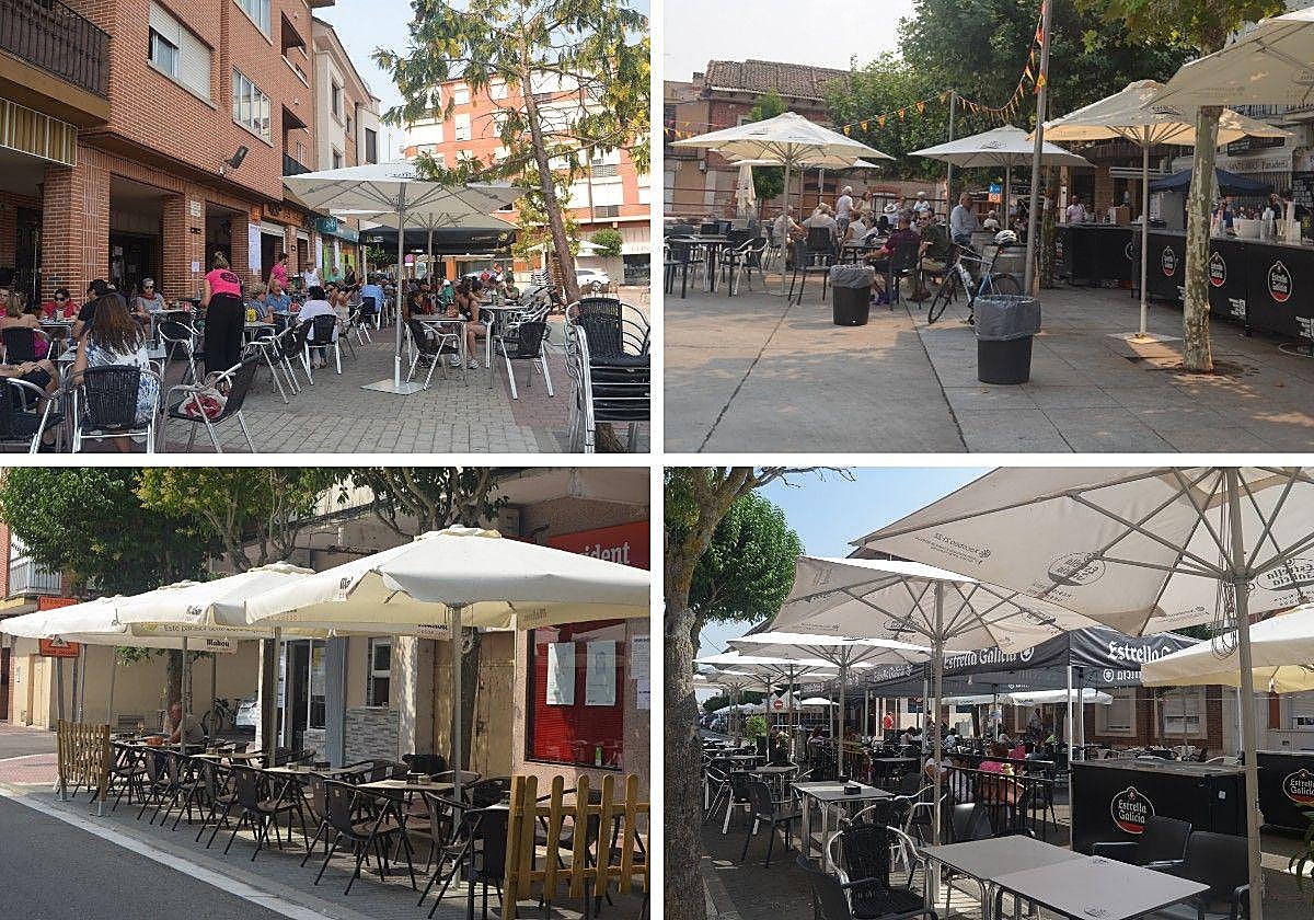 Las terrazas de los bares Goya, Santuario, El Encunetor y Donde Chuchi, este domingo al mediodía.