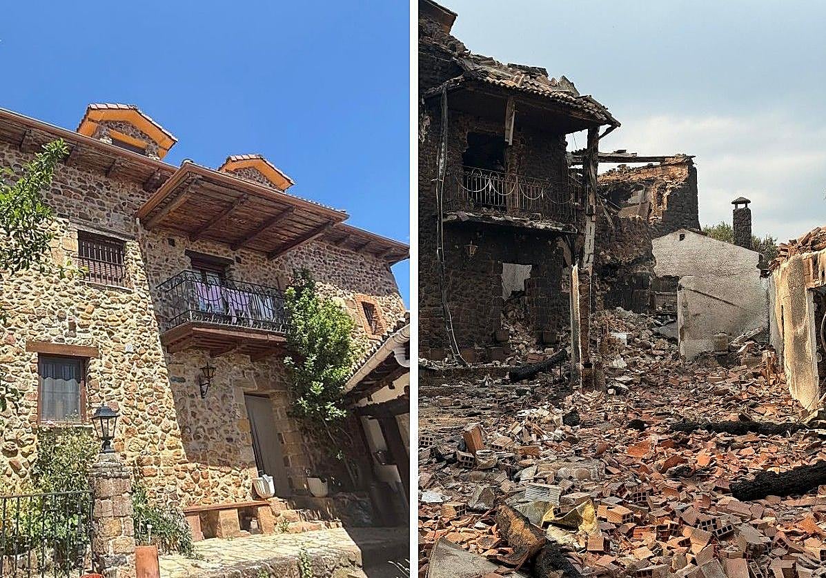 Imagen del antes y el después del incendio sobre la casa.