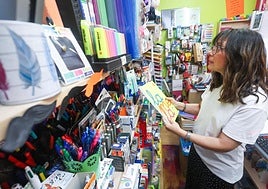 Begoña Martínez, detrás del mostrador de la librería Rima, en La Rondilla.