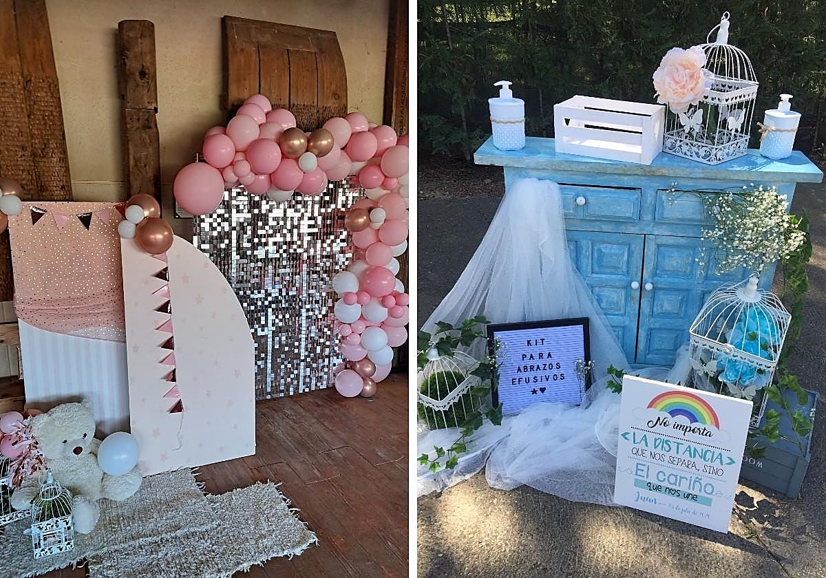 Decoración en fiestas de revelación del género del bebé.