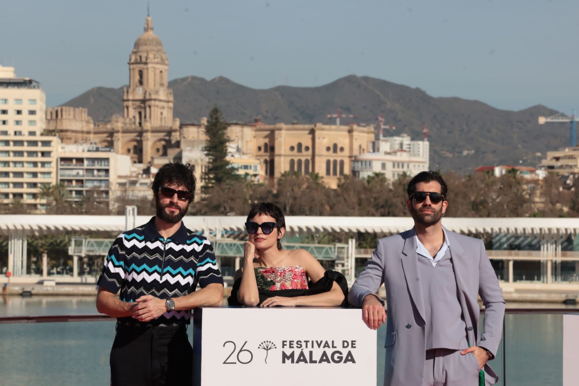 Javier Rey, Verónica Echegui y Tamar Novas en el photocall de la edición 26 del Festival de Málaga