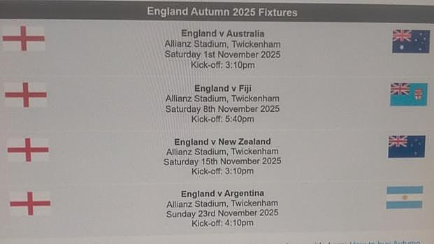 Calendario de partidos del primer equip ode Inglaterra.