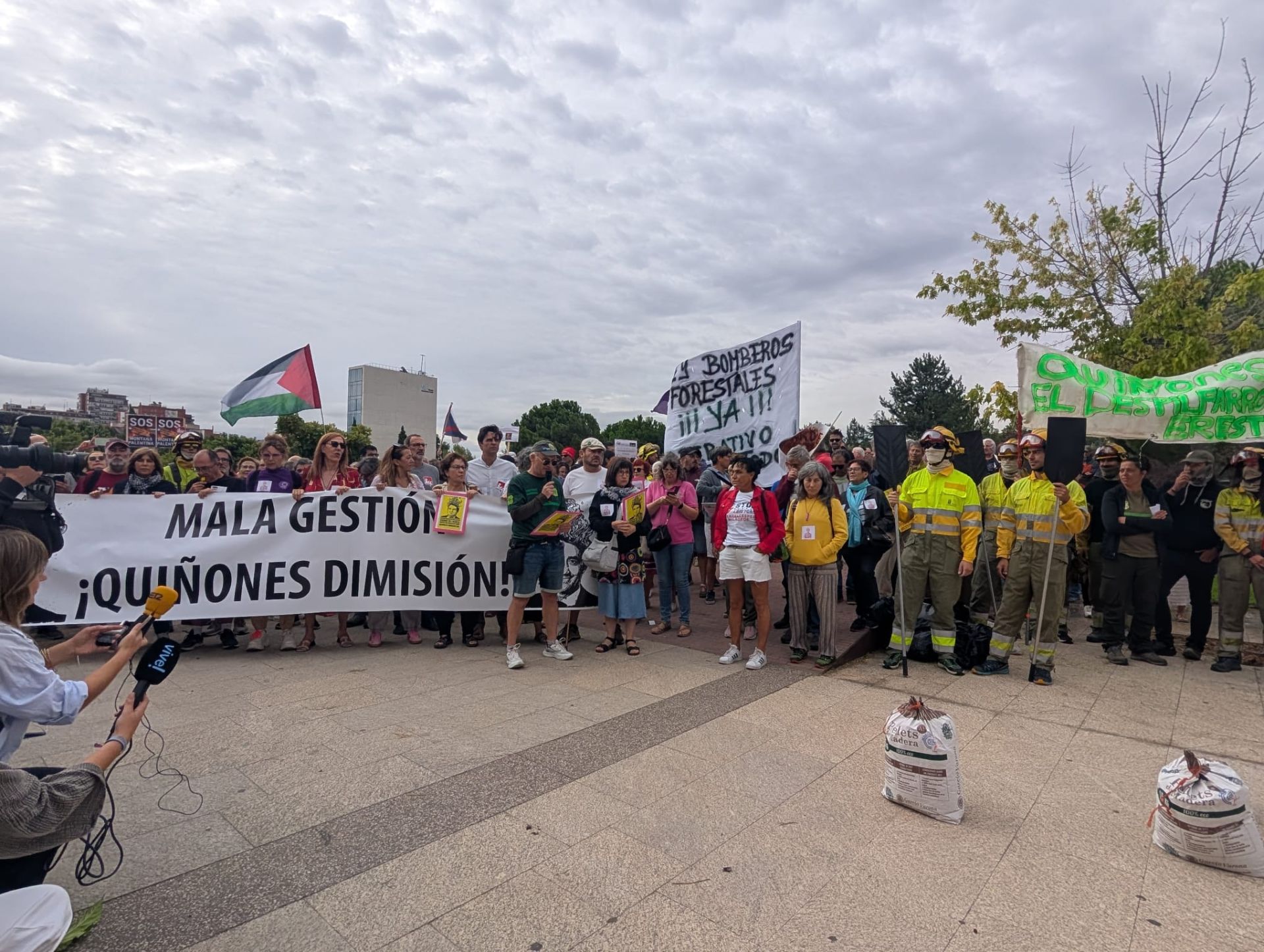 Las imágenes de la concentración en las Cortes en protesta por la gestión de los incendios forestales