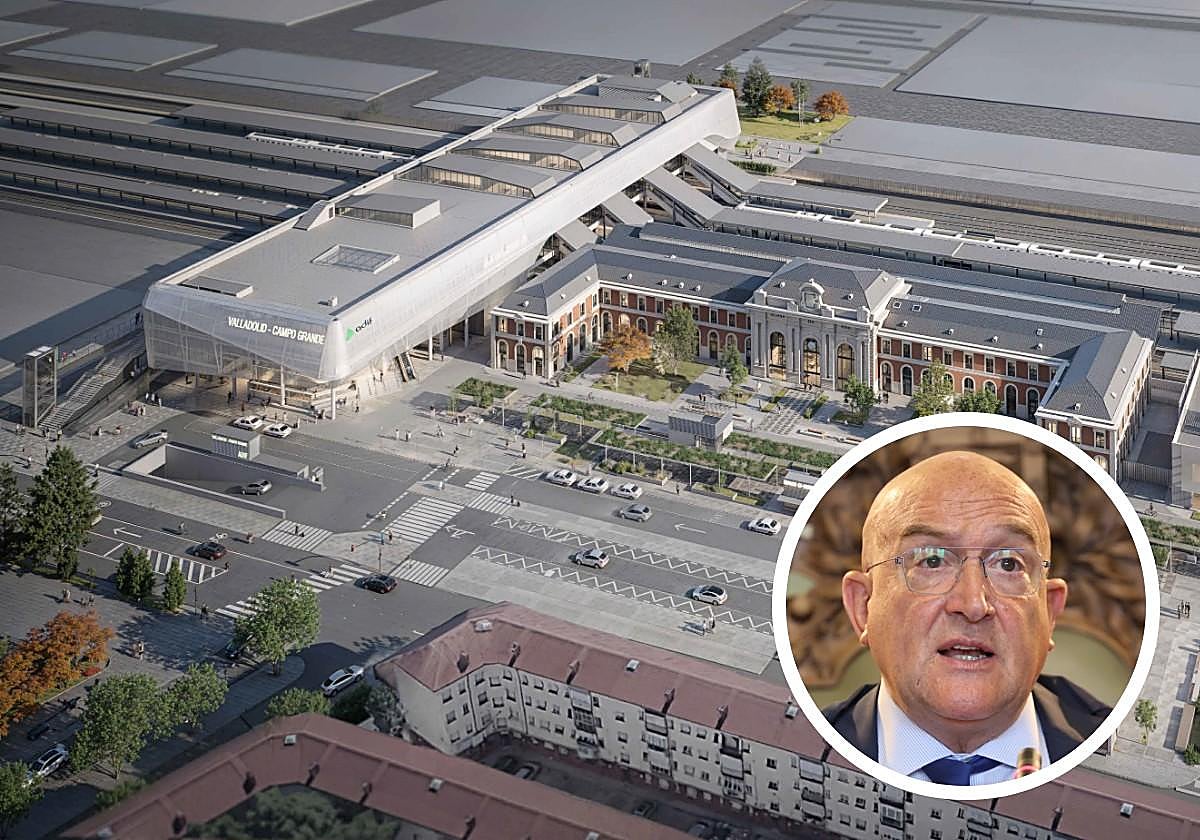 Infografía de la futura estación. En el círculo, el alcalde.