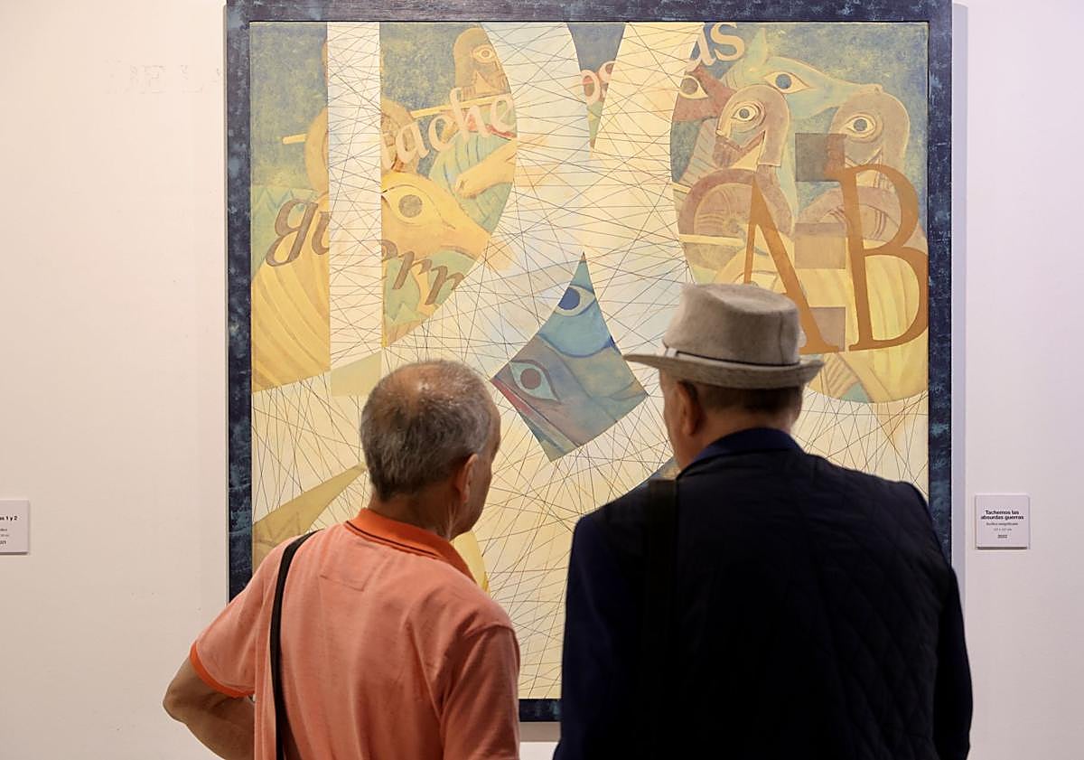 Imagen principal - Algunas de las obras de García Sánchez incluidas en 'Franjas y rayas'