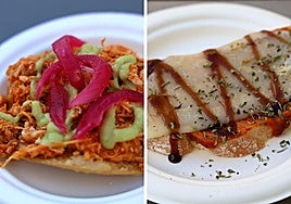 Taco San Lorenzo, de la caseta de Mamataco; y provolone a la plancha, de La Biblioteca.