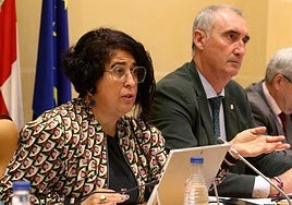 Rosalía Serrano y José Mazarías, durante un Pleno del Ayuntamiento de Segovia.