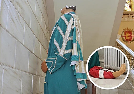 Detalle del gigantón sin la cabeza y del brazo que perdió la figura de Isabel la Católica.