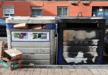 Arden de madrugada un sofá y un contenedor en Valladolid